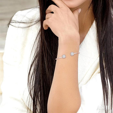 3/4 Ctw Cushion Shape Lovebright Open Cuff Diamond Bangle in 14K Rose and White Gold